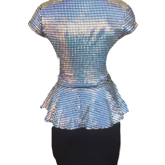 IPONA Peplum Sequined Bodice Short Dress V-Neck Beaded Party Cocktail S - Picture 8 of 10